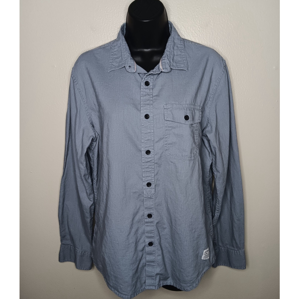 Adam Levine Women's Small Band Shirt Blouse Blue Cotton/Linen Button Up Maroon 5